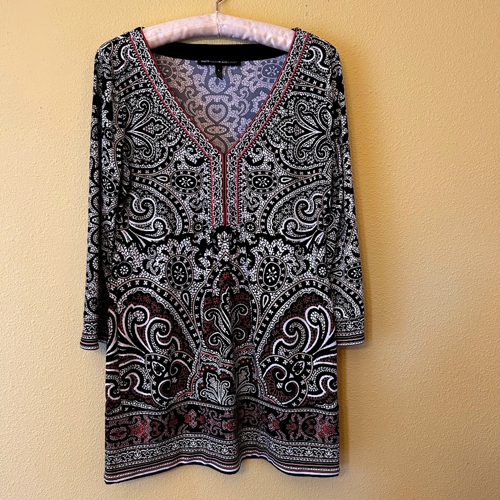 White House Black Market 3/4‎ Sleeve V-Neck Dress, Paisley Print, Size Small